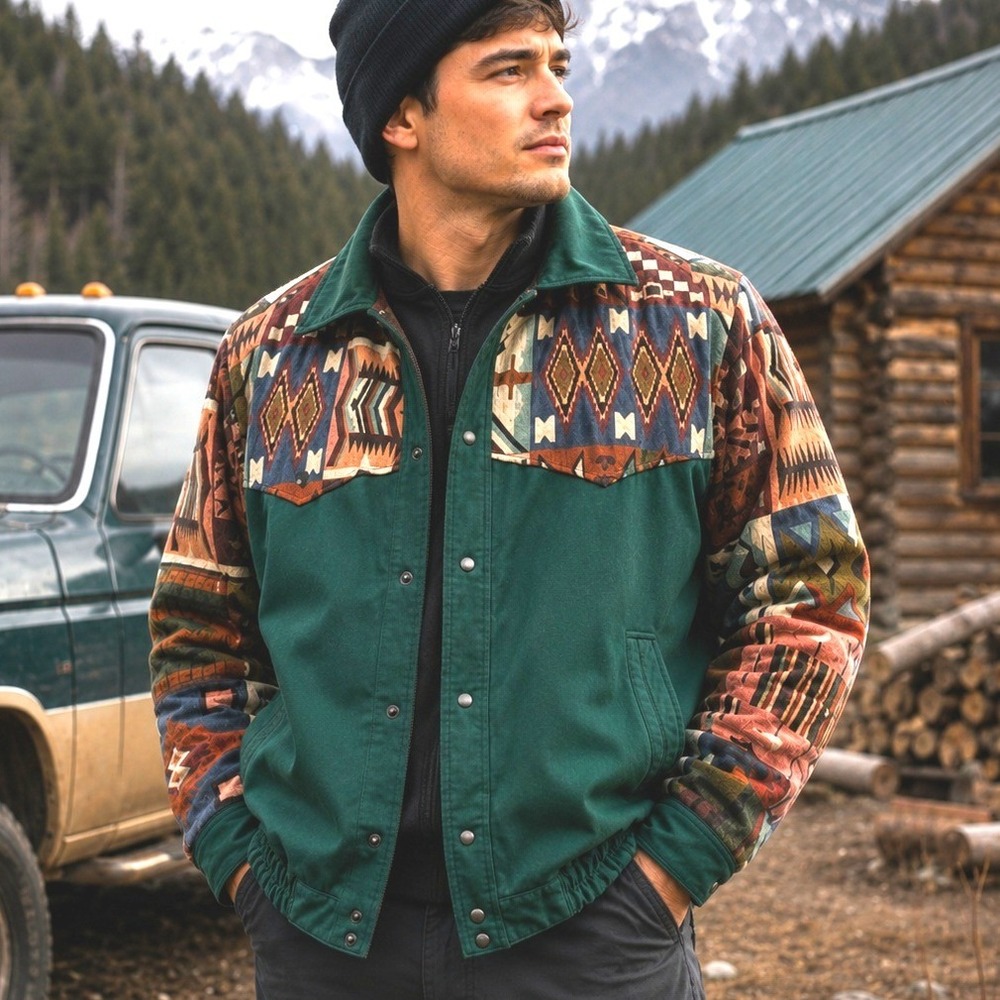 David James Vintage Western Aztec Santa Fe Quilted Lining Jacket Gorpcore Cowboy